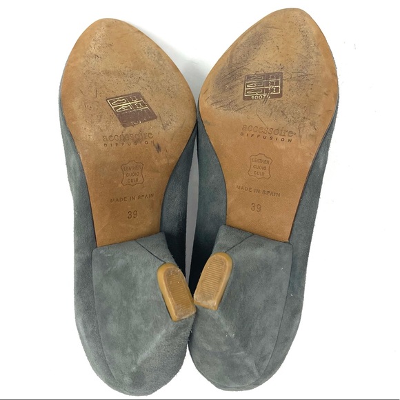 ACCESSOIRE DIFFUSION gray suede heels, vintage, made in Spain, size 39 - Picture 13 of 13
